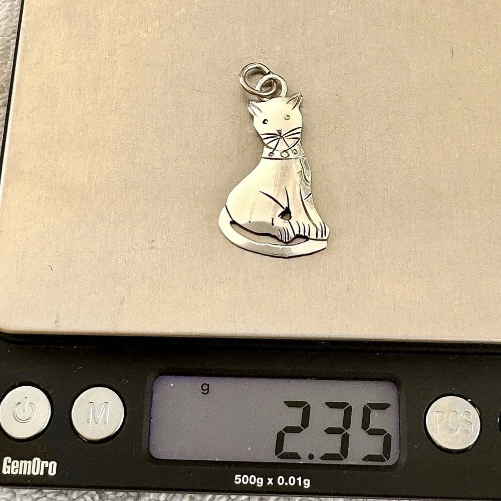 Navajo Cat Pendant 1.5in Signed Louise Yazzie Native American Sterling Kitty USA